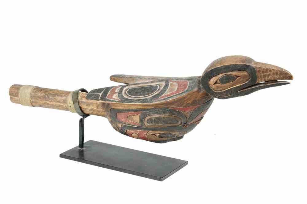 Appraisal: ESKIMO RATTLE - Tlingit Raven Form Dancing Rattle ca relief