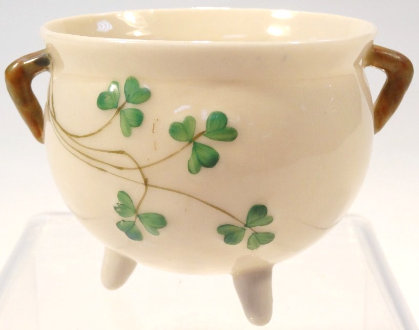 Appraisal: A Belleek Fine Parian china Shamrock design cauldron the circular