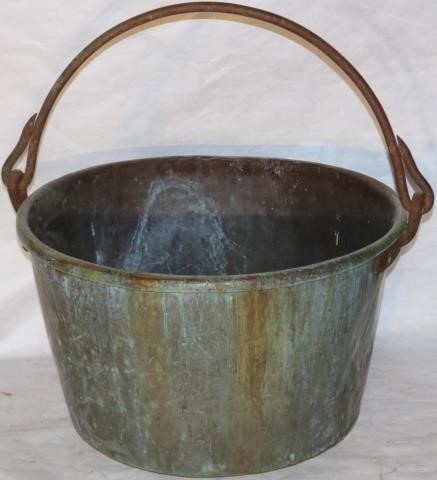 Appraisal: LARGE TH CENTURY BRASS AND IRON HANDLED KETTLE OVERALL GOOD