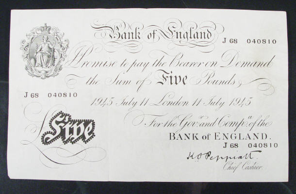 Appraisal: White Bank of England note Peppiatt No J