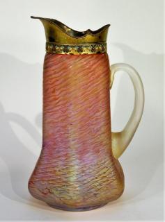 Appraisal: Art Nouveau Bronze Mounted Art Glass Pitcher AUSTRIA EARLY TH