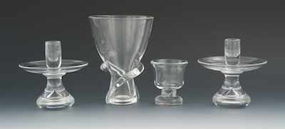 Appraisal: Four Steuben Glass Table Objects Designed by Donald Pollard Including