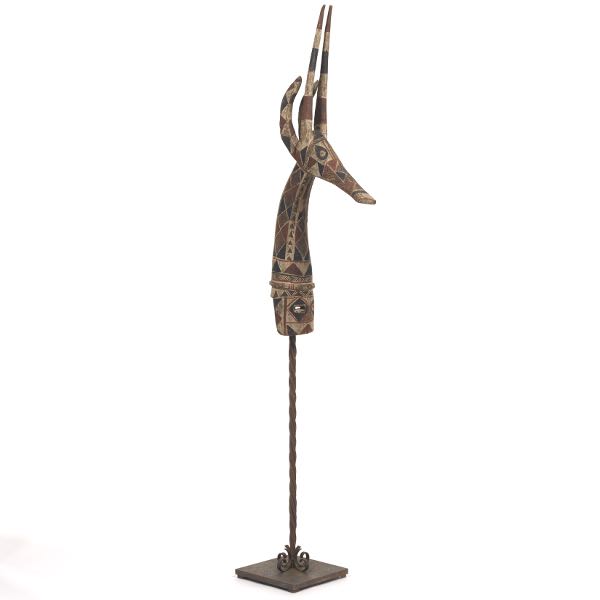 Appraisal: KARUMBA ADON LARGE ANTELOPE MASK HEADDRESS SCULPTURE ON WROUGHT IRON