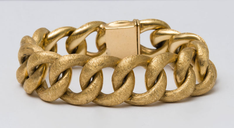 Appraisal: K BRUSHED GOLD LINK BRACELET Stamped 's k s' x