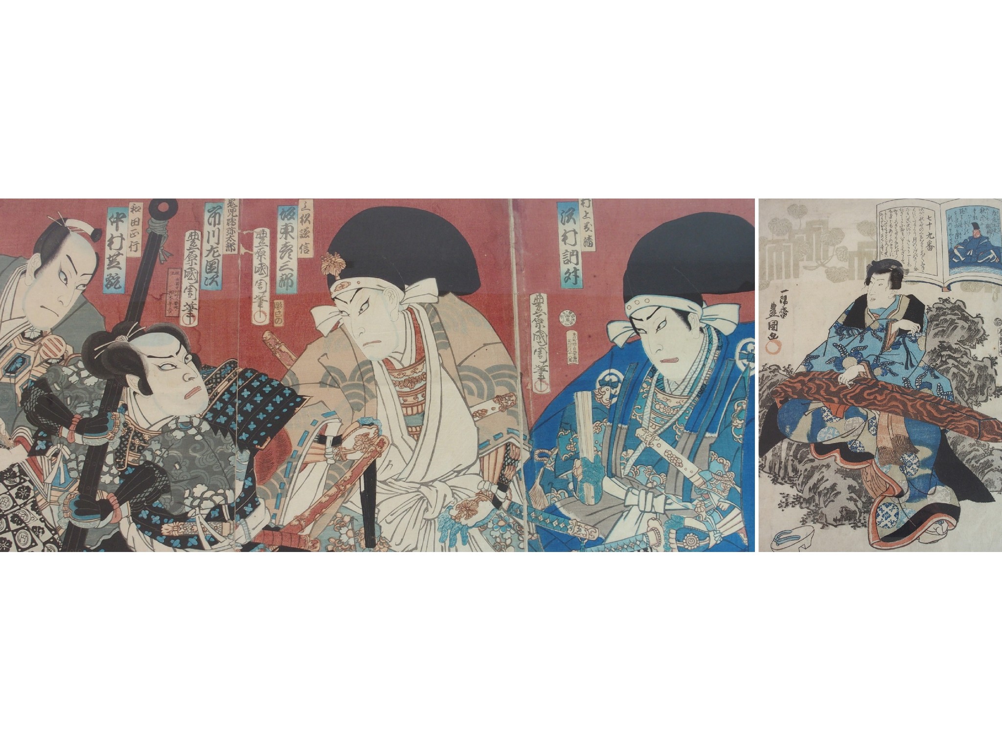 Appraisal: A Japanese triptych woodblock printof four actors x cm and