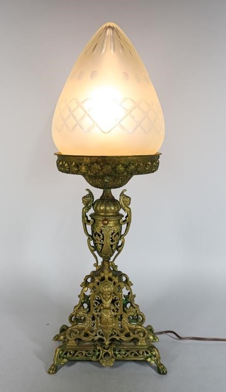 Appraisal: Renaissance revival gilt brass figural oil lamp drilled and electrified