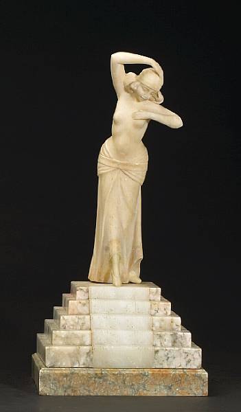 Appraisal: An Italian alabaster figural lamp first quarter th century inscribed