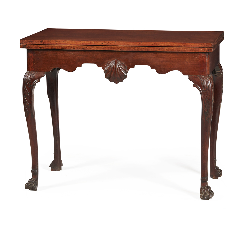 Appraisal: IRISH GEORGE III MAHOGANY FOLD-OVER TEA TABLE TH CENTURY the