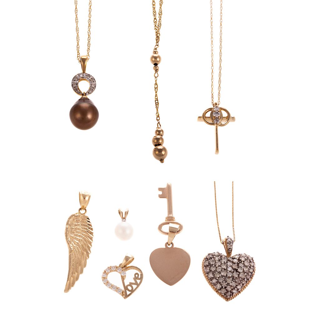 Appraisal: A Selection of Necklaces Pendants in K K Three K