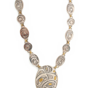 Appraisal: David Neel Kwakiutl th st century Silver Northwest Coast Necklace