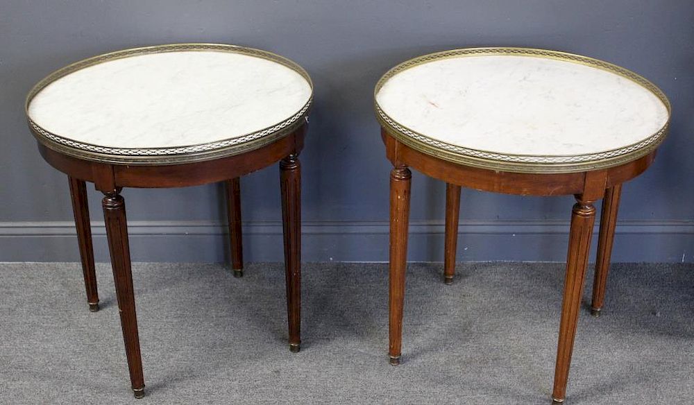 Appraisal: Antique and Custom Quality Pair of Marbletop Builloitte Tables From