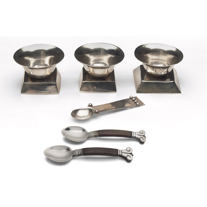 Appraisal: Spratling open salts three and one spoon geometric forms all