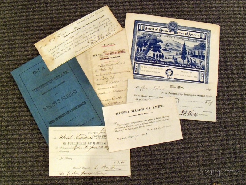 Appraisal: American Judaica Group of Approximately Sixteen Documents Receipts Pamphlets etc