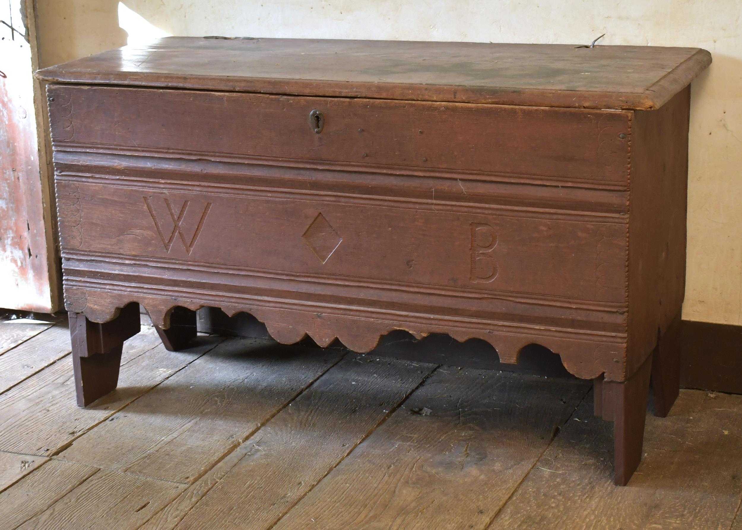 Appraisal: CA 'S CONNECTICUT LINEN FOLD CHEST Pine box in old