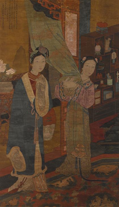 Appraisal: KU-YIN chinese Two Ladies in the room of treasures Hanging