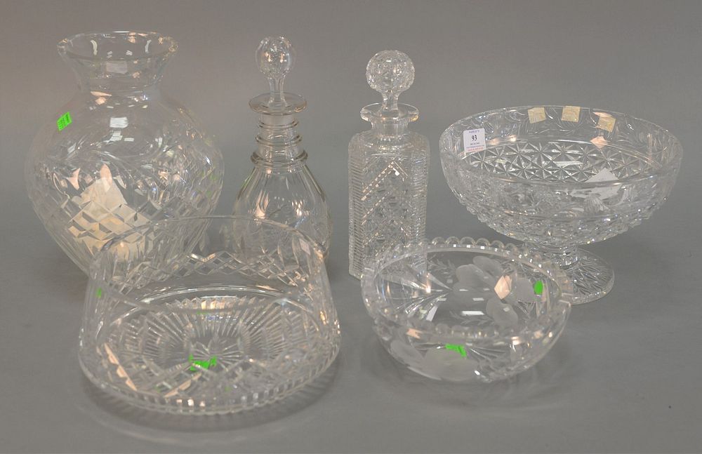 Appraisal: Group of six cut glasses to include Hawk crystal bowl