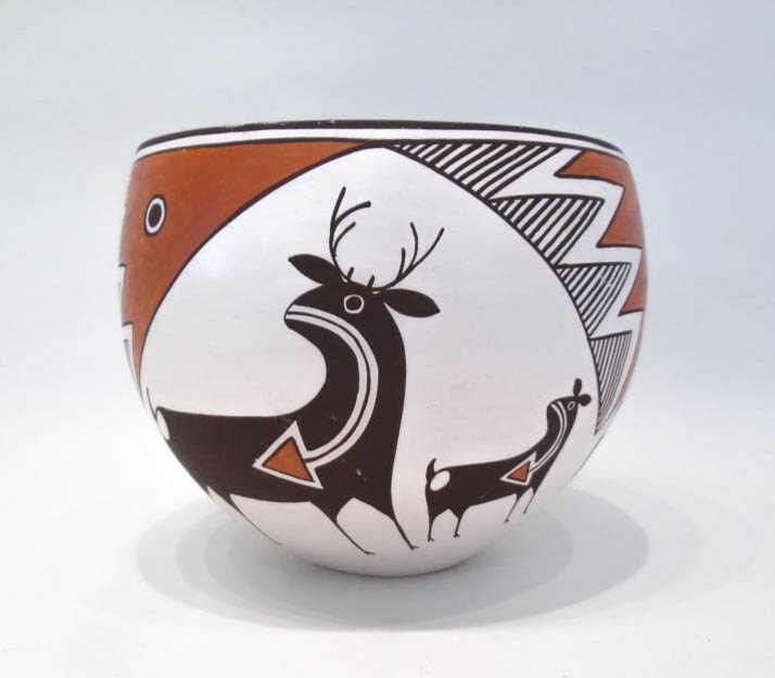 Appraisal: CARMEL LEWIS ACOMA POTTERY VASE traditional design with elk theme