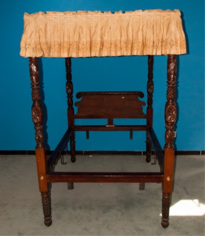 Appraisal: Four Post Mahogany Bed with Canopy Heavily carved pineapple finials