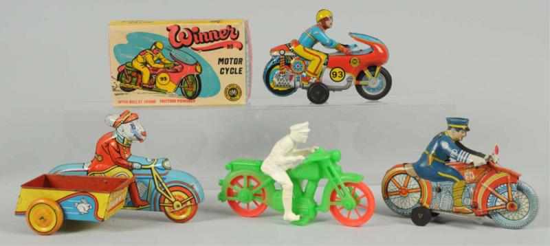 Appraisal: Lot of Vintage Tin Plastic Motorcycle Toys Includes one friction