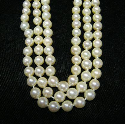 Appraisal: Three cultured pearl strandsApproximately mm pearls