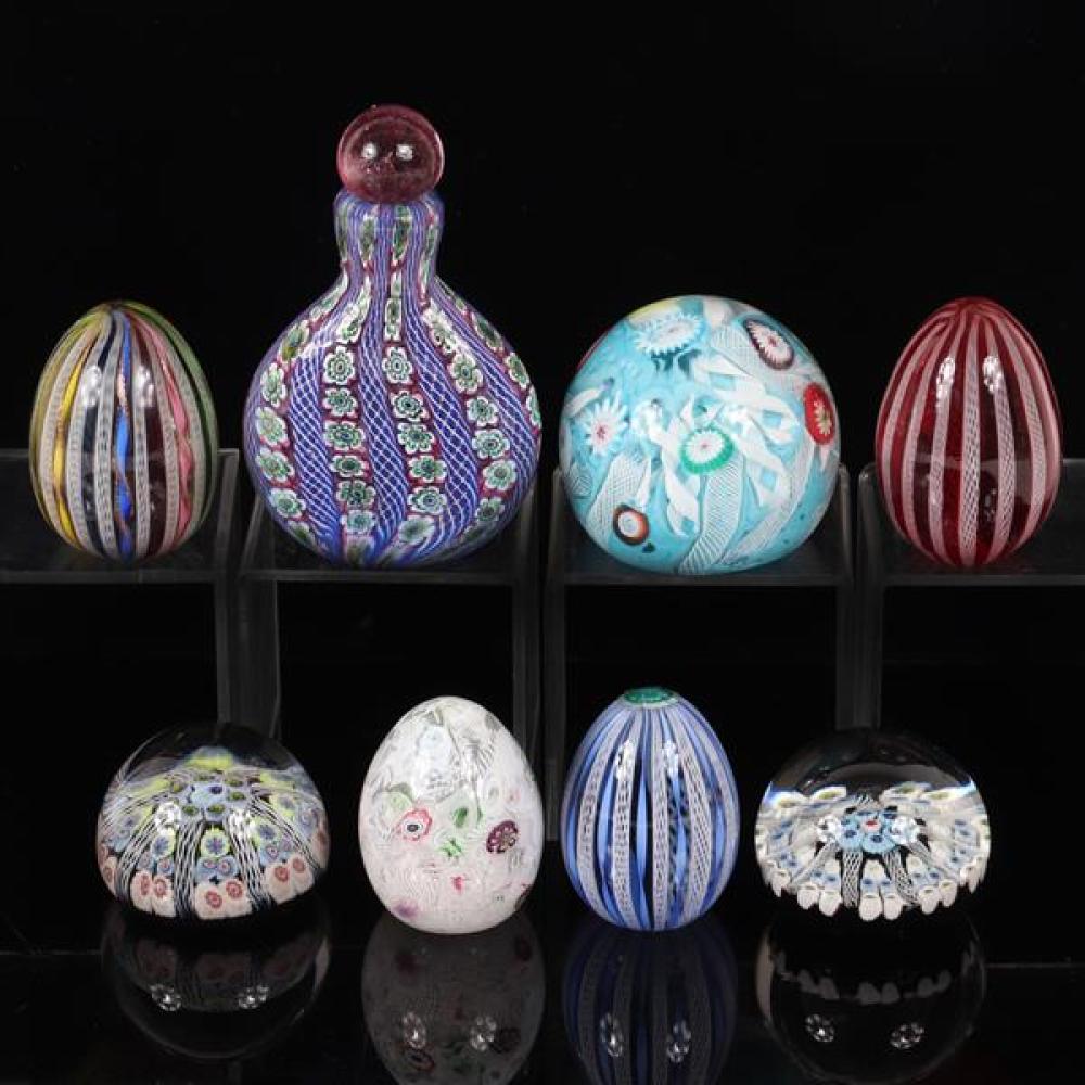 Appraisal: MURANO ITALIAN ART GLASS PC GROUP MILLEFIORI PAPER WEIGHTS BOTTLE