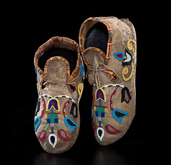 Appraisal: Crow Beaded Hide Moccasins thread and sinew-sewn and beaded using