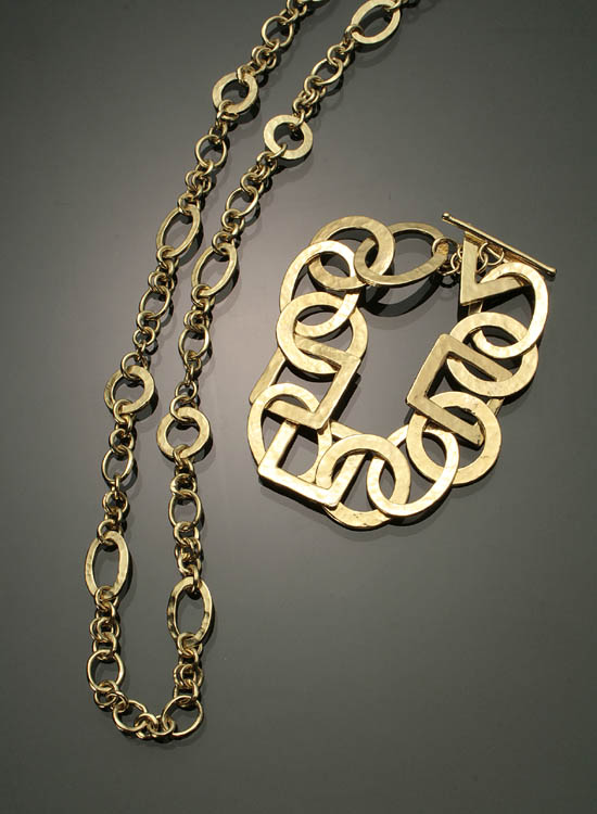 Appraisal: Italian -Karat Hammered Yellow-Gold Necklace and Bracelet Ippolita Gross weight