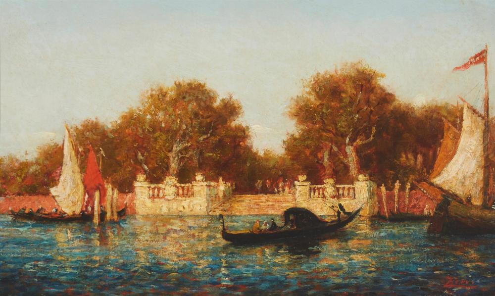 Appraisal: Felix Ziem - French Venetian Promenade Oil on wood panel