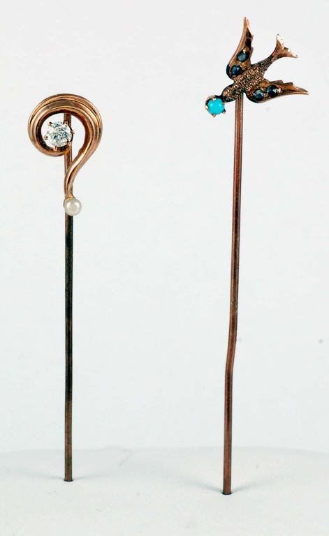 Appraisal: Two Victorian stickpins One of a bird with bead and