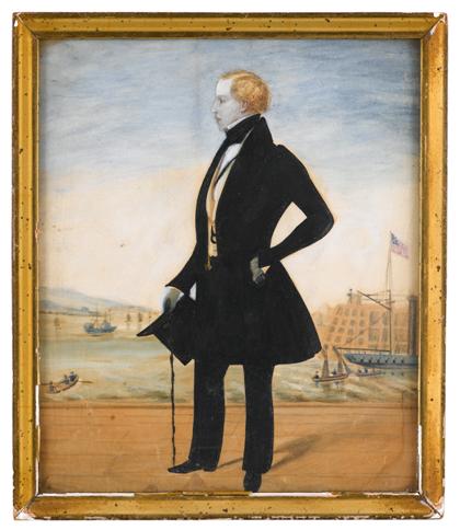 Appraisal: American School th centuryportrait of a gentleman with boston harbor