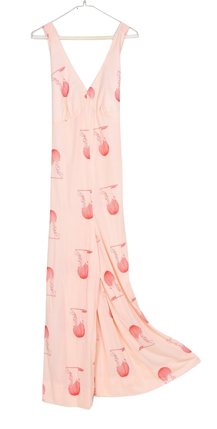 Appraisal: figural patterned wide leg jumpsuit pale peach polyester with cross