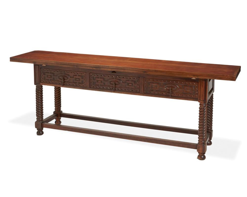 Appraisal: A SPANISH-STYLE FLIP-TOP TABLEA Spanish-style flip-top table th century With