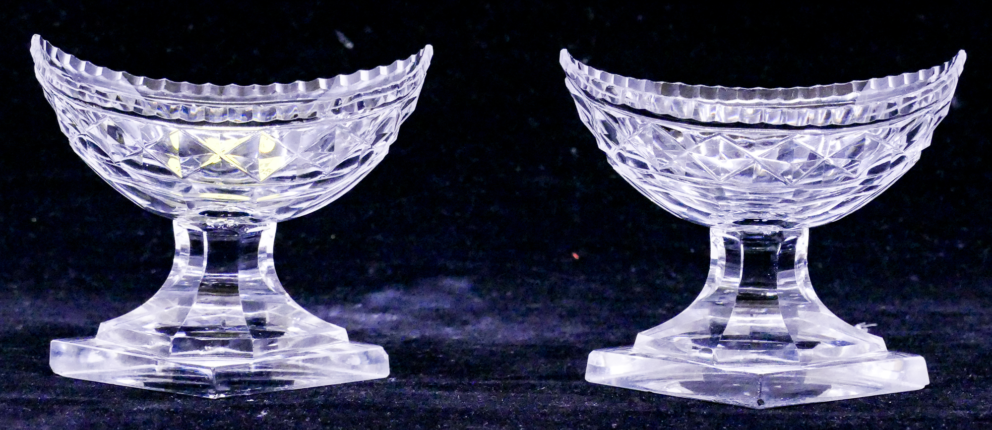 Appraisal: Pair English Georgian Cut Crystal Master Salts- x '' each