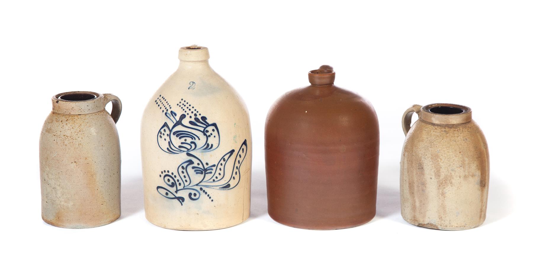 Appraisal: FOUR PIECES OF STONEWARE American nd half- th century Two-gallon