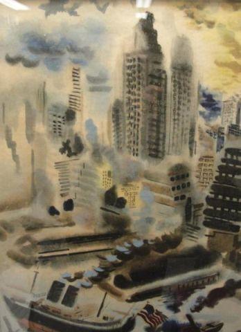 Appraisal: GROSZ George Watercolor of NYC Scene Behind glass Examined out