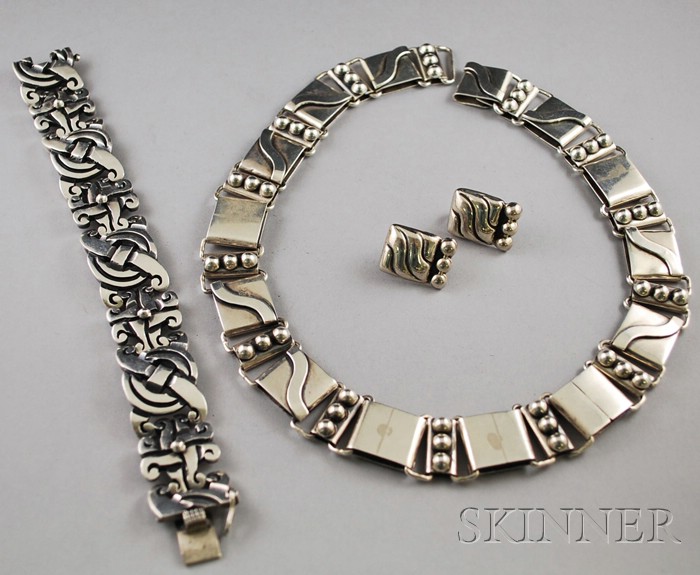 Appraisal: Three Mexican Sterling Silver Jewelry Items a Jos Luis Flores