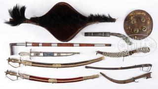 Appraisal: DECORATIVE COLLECTION OF EDGED WEAPONS AND SHIELDS The lot includes