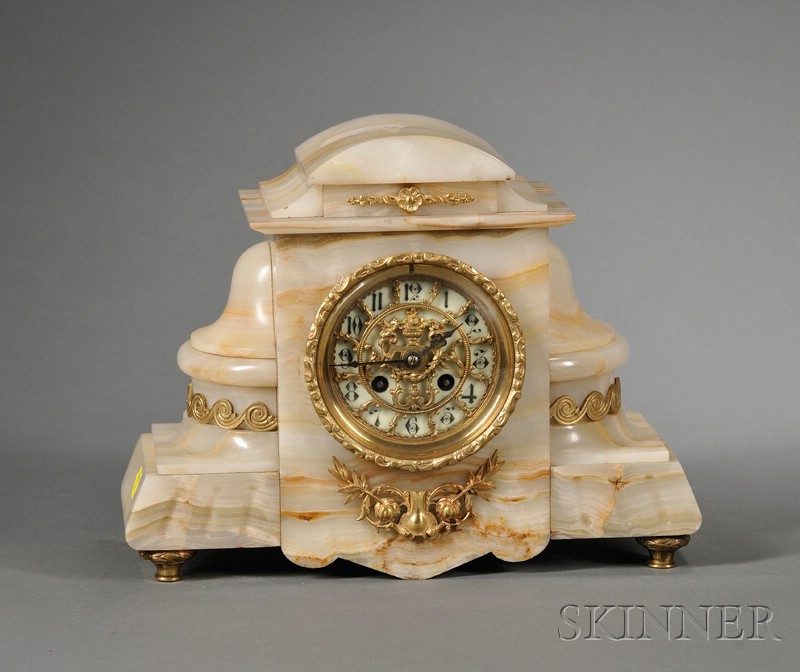 Appraisal: French Onyx Mantel Clock late th century with Japy Freres