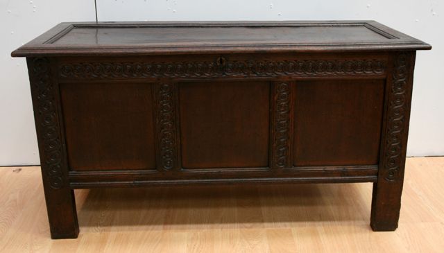 Appraisal: An th century English oak coffer cm wide cm deep