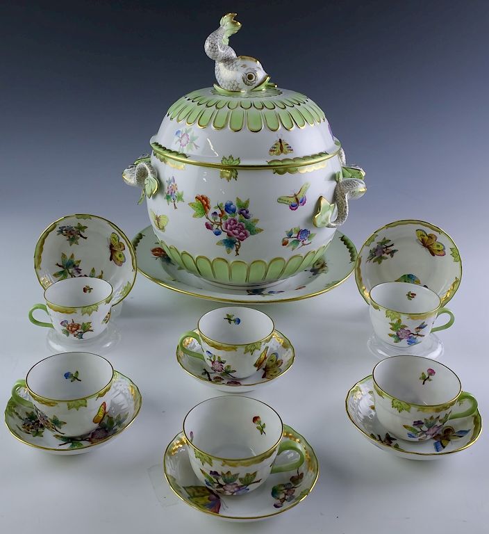 Appraisal: Piece Herend Queen Victoria Porcelain Punch Set Fifteen piece punch