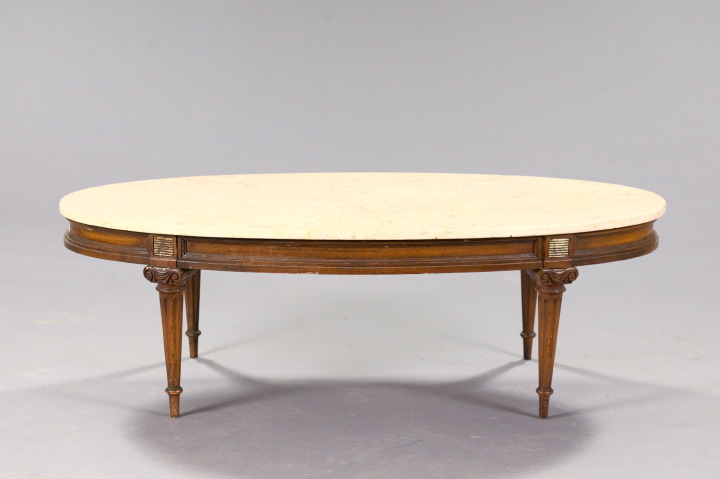 Appraisal: French Mahogany and Marble-Top Coffee Table of oval form in