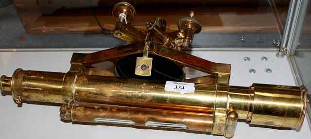 Appraisal: A BRASS TABLE TELESCOPE by Stanley with spirit level and