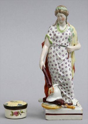 Appraisal: STAFFORDSHIRE FIGURE OF MINERVA AND AN ENAMEL BOX The figure