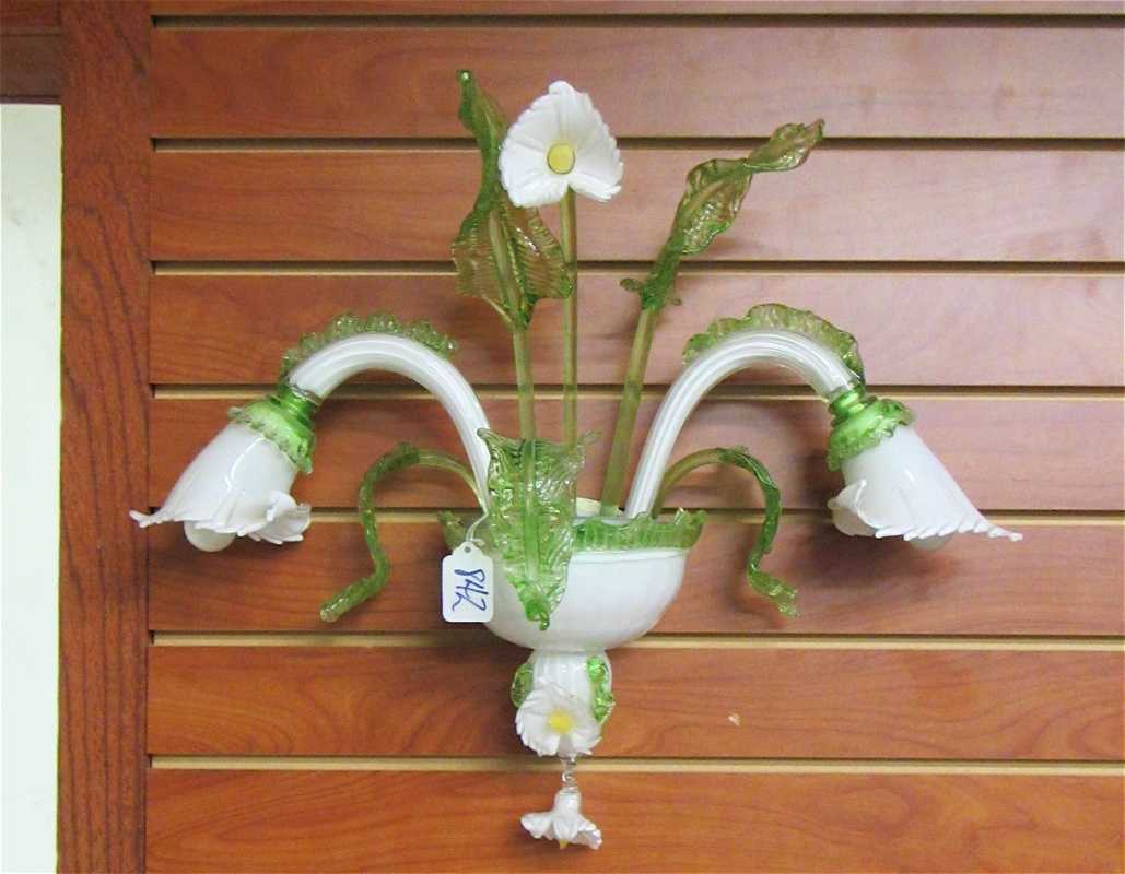 Appraisal: CALLA LILY ART GLASS WALL SCONCE two lights and accented