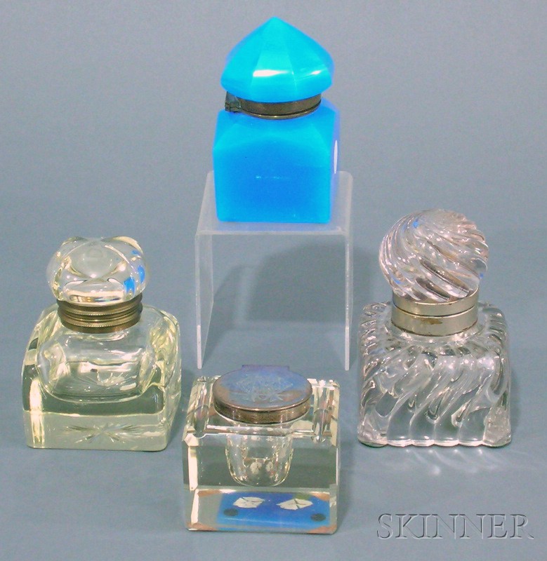 Appraisal: Four Glass Inkwells early th century all square-section three colorless