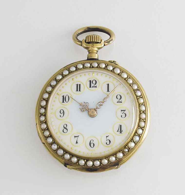 Appraisal: ANTIQUE PEARL ENCRUSTED K GOLD POCKET WATCH CA K yellow