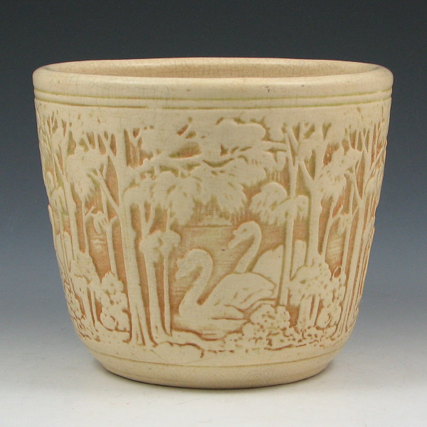 Appraisal: Weller Ivory Jardiniere w Swans - Excellent Weller Ivory jardiniere