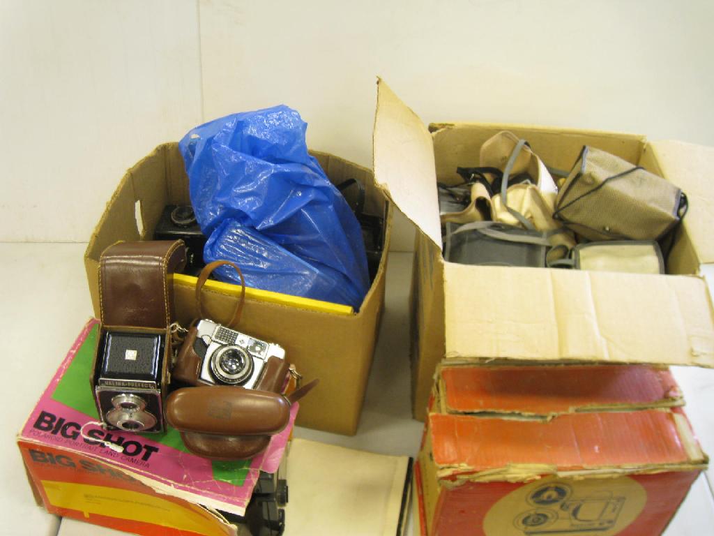 Appraisal: Two boxes of various Cameras Pentax Projector Polaroid Big Shot