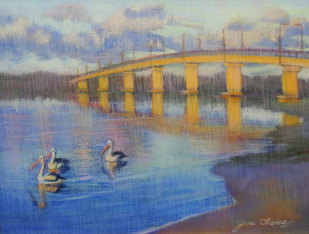 Appraisal: Yve Close Singing Bridge at Sunset Tea Gardens pastel signed