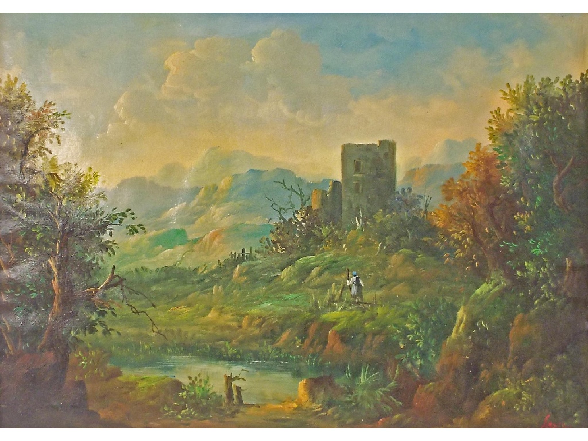 Appraisal: Continental School - landscape study of a figure amidst ruins